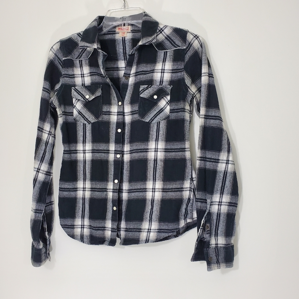 Mossimo Supply Co. Black/White Flannel Shirt, M